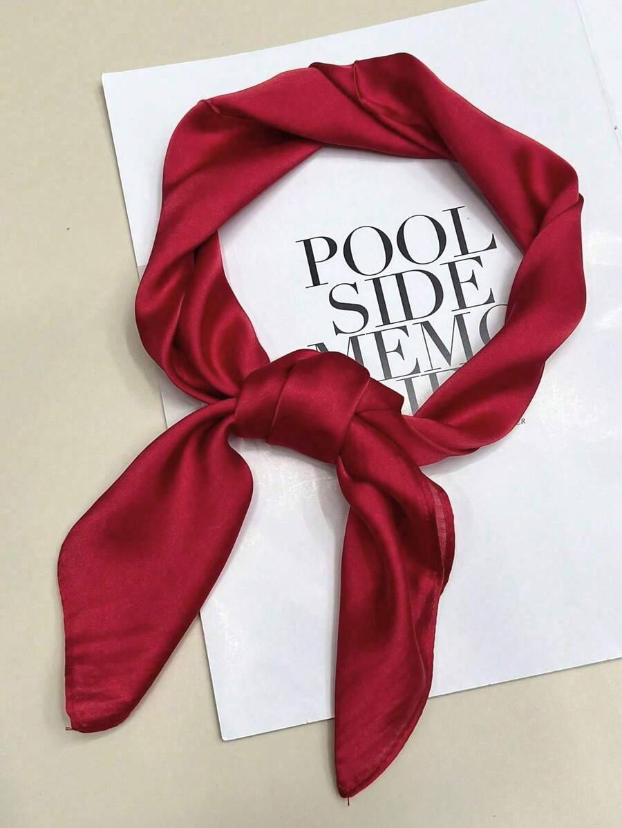 1Pc Women's Solid Burgundy Bandana Scarf, Spring/Summer/Autumn/Winter Hair Accessory Wrap For Vacation, Beach Party, Street Fashion