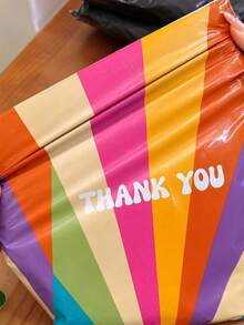 Colorful Printed Shipping Bags With "Thank You" Text, Waterproof Thickened Colorful Printed Express Packaging Bags, Tear-Resistant Mailing Envelopes Suitable For Clothing, Durable For Small Businesses, Wedding Gifts, Party Fillers - Vintage Color-block Stripes - View 4