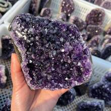 Natural Amethyst 1 Pc Random Large Rare -Look Quartz Crystal Geode With Druzy - Bohemian Style Open Face Mineral Cluster Suitable For Crystal - High-grade AA Purple - View 11