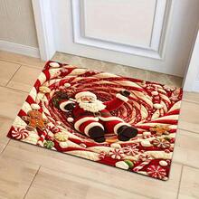 Christmas New Best Seller - Daily Decoration - Holiday Decoration - Christmas - Santa Claus & Gingerbread Man Print - Candy Theme Doormat - Soft Flannel 900g/M², Machine Washable, Durable, Easy To Clean, Suitable For Indoor Doormat, Outdoor Doormat, Home Decor, Christmas Party Decoration, Living Room Rug, Bedroom Rug, Kitchen Rug, Area Rug, All Season Use - Multicolor - View 1