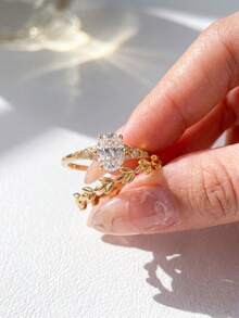 1件自然風格雙層葉子戒指，適合戶外活動、植物主題派對與手工禮物 - 麥穗葉子雙層 - 查看 5