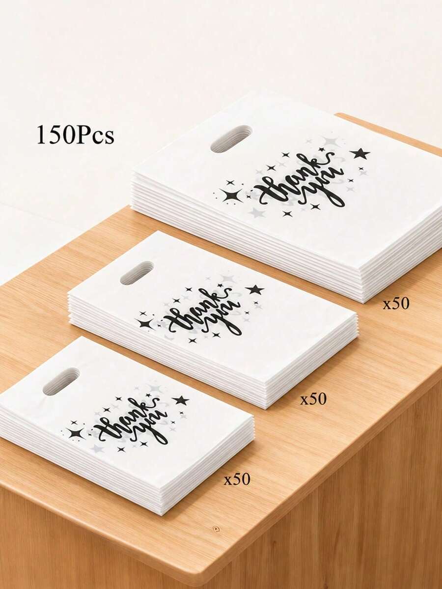 Set 150 Kantong Kado Plastik Putih dengan Desain "Terima Kasih" - Tahan Lama, Bergaya, Dapat Digunakan Kembali, 3 Ukuran (Kecil, Sedang, Besar), Cocok untuk Kemasan Toko Ritel atau Toko Kado, Kantong Kado, Pembungkus Kado, Kemasan Fashion, Konstruksi Kokoh, Ukuran Kecil - Tas hadiah putih - View 1