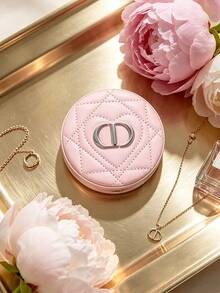 Portable Double Sided Compact Makeup Mirror Heart Quilted PU Pocket Mirror For Makeup Touch Up Travel Daily Use Bridesmaid Birthday Holiday Gift For Women DIOR - Pink - View 2