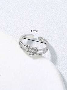 Nooxian 1pc Open Heart Cubic Zirconia Ring For Women - Silver - View 6