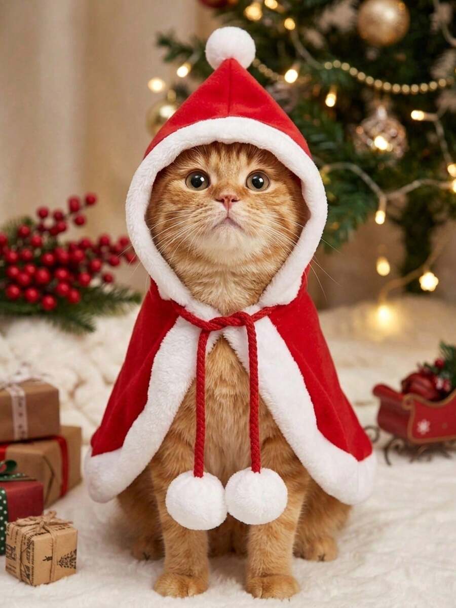 1pc Christmas Red Sweater Outfit, Suitable For Cats, Dogs And Other Small Pets, Holiday Theme Costume, Red Sweater Cosplay Style - Red - View 1