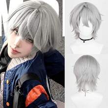 Synthetic Men Short Straight Grey Wigs With Bangs Anime Game Cosplay Wig Fluffy Heat Resistan For Daily Party - Grey - View 13