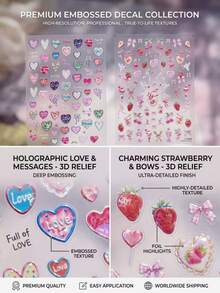 2 Styles Heart & Strawberry Bow Decorative Stickers, Vibrant Glossy Finish, Rich & Detailed Patterns. Suitable For Earphone Cases, Computers, Water Bottles & Aromatherapy Bottles, Decorate Various Personal Items, Add Sweet & Fresh Atmosphere - 7*8cm - View 4