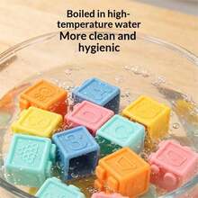 Large Particle Soft Rubber Building Blocks, Soft Rubber Material, Odorless, Chewable. Can Be Sterilized With Boiling Water, 3D Embossed Numbers, Letters, Fruit, Vegetable And Animal Patterns, Stacking And Assembling, Exercising Hand-Eye Coordination, Early Education Cognition, Soft Macaron Color Scheme, Large Particles Prevent Swallowing, Suitable As Birthday Gift, Holiday Gift (Mixed Color And Style Randomly Sent) - Multicolor - View 3