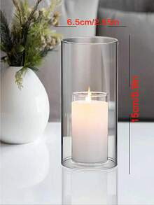 Transparent High Borosilicate Windproof Glass Candle Holder Nordic Minimalist Style Romantic Dining Table Birthday Party Pearl Cotton Paper Box Set Of Two - S - View 8