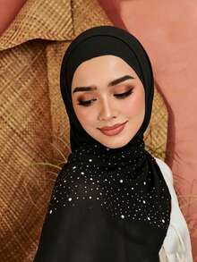 1 pieza Hiyab modesto de gasa con strass y perlas, pañuelo musulmán rectangular, elegante y transpirable para uso diario con abaya - Rojo - Ver 17