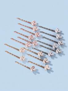 6pcs Elegant Rhinestone Decor Bobby Pin, Sweet & Chic Floral Hair Clips Set For Women Daily Party Hair Accessories - Multicolor - View 11