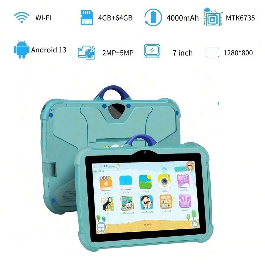 4GB RAM + 64GB ROM / 7-Inch Tablet / Quad-Core 1.3GHz / Android 13 MTK6735 / 1280x800 HD IPS Display / 2MP+5MP Camera / 4000mAh Battery / WiFi, Parental Control, Education, Games / ABS Plastic + Silicone, Educational Tablet - Pink - View 1