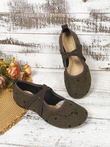 Women's Cross Strap Slip-On Round Toe Flat Shoes, Patchwork Fashion Vacation Casual Outdoor All Season - Dark Green - View 3