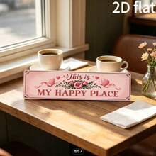 1pc 2D Flat Printed Vintage Wooden Sign Decor "This Is My Happy Place", Pink Rose Design, Retro Style Wall Art, Suitable For Home, Bedroom, Patio, Garage - Perfect Housewarming Gift - A - View 2