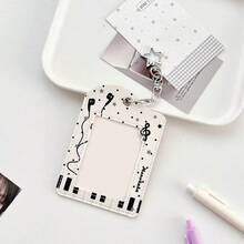 Music Note & Piano Key Pattern Photocard Holder With Star Shaped Keychain, Photo Card Sleeve For 3 Inch Collectible Cards - A - View 7