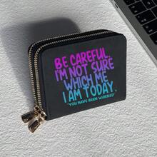 Funny Letters Print Card Holder Lightweight Fashionable Wallet Suitable For Daily Use For Women Double Zipper Mini Wallet Purse Wallet Card Wallet - Multicolor - View 9