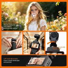 Kamera Olahraga Saku 4K Ideal Untuk Olahraga Luar Ruangan Ski Bersepeda Mendaki Gunung Layar 1,97 Inci Perekam Video HD WiFi Layar Dapat Diputar 180° & Lensa Dapat Diputar 360° Kamera Vlog Dengan Penglihatan Malam Inframerah Mendukung Pemotretan Orang Pertama & Perekaman Keamanan - View 3