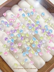 Elevate Your Nail Accessories, Random Color 60/120PCS, Macaron Solid Color Petal Nail Art Decor, Ice Transparent Petal Lily Ice Crystal Flower Studs, Suitable As Holiday Gift For Girls - Multicolor - View 3