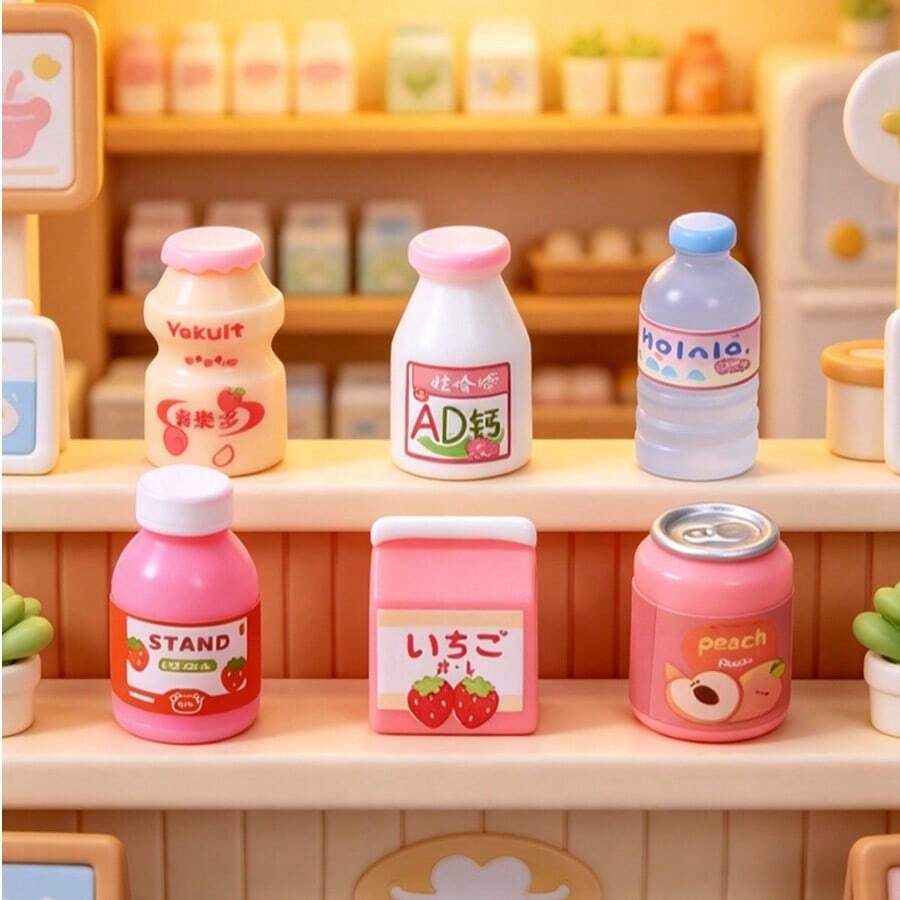 Pink Miniature AD Calcium-Shaped Beverage Bottle Resin Figurine, Micro Landscape Desktop Decoration, Ornament, Photography Prop, Dollhouse Accessory, Handmade DIY, Anime Scene, Home Decor, Desktop Decoration, Photography Prop - Multicolor - View 1