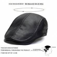 1pc Men's Solid Color PU Leather Beret Hat, Fashion Outdoor Casual Cap, Suitable For Autumn/Winter Street, Business, Party - Multicolor - View 2