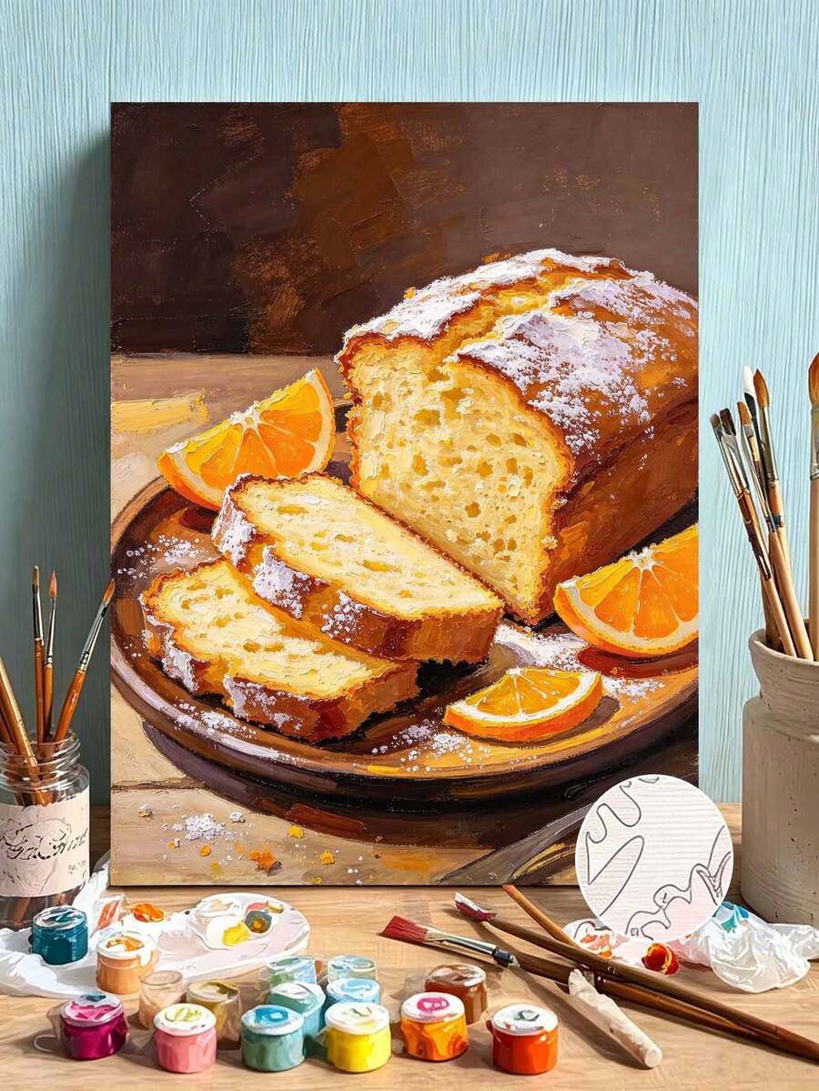 DIY Paint By Numbers Kit, Orange Pound Cake Still Life, Hand-Painted Oil Painting Canvas Wall Art Home Decor Gift - A - View 1