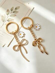 1pc Alloy Bowknot Pendant Bag Accessory Daisy Flower Decor Fashion Bag Charm Keychain Key Ornament - Multicolor - View 3