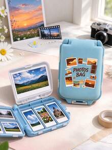 Portable Mini Photo Storage Box With "Photos Bag" Text And Cute Cartoon Pattern, Sealed Organizer Box, Waterproof And Dustproof Multi-Functional Travel Container, Can Store Photos, Jewelry, Pills, Small Accessories, Ideal Gift For Birthday, Christmas, Halloween, Thanksgiving, Valentine's Day, Also Suitable For Home Desk And Travel Storage - Multicolor - View 1