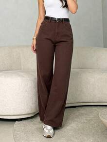 Hot Selling American Casual Basic Commuting Washed Khaki Women's Jeans - Brown - View 4
