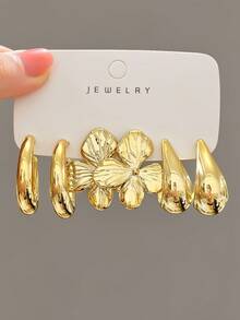 3-9 Pairs Thick Gold Plated Earrings Set, Women's Low-Allergy Thick Gold Earrings, Multi-Element New Fashion Earrings Set - Gold - View 4