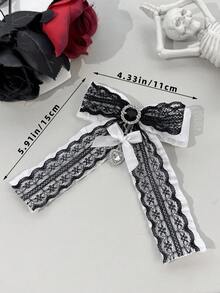1pc Gothic Vintage Style Multi-Layer Ribbon Lace Bow Edge Rhinestone Decorated Heart Pendant Long Streamer Hair Accessory For Girls - Multicolor - View 8