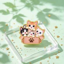 Cartoon Cats Enamel Brooch, Lovely Kittens In Cardboard Box Pin, Paw Pattern Decorative For Backpack Jacket Hat, Cute Gift For Cat Lovers - Multicolor - View 5