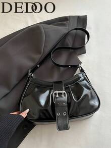 Dedoo New Vintage Y2K Square Underarm Bag, Metal Buckle, Zipper Closure, Solid Pleated, Lightweight Minimalist Shoulder Bag For Women Daily Commute Vacation - Black - View 1
