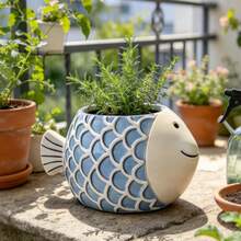 Resin Cartoon Fish Succulent Planter With Embossed Fish Scales, Blue & Black Available, Outdoor Garden Desktop Micro Landscape Ornament - A - View 7