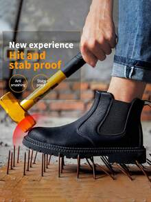 Unisex High-Top Steel Toe Work Boots, Comfortable & Fashionable, Easy On/Off Design, Puncture-Resistant, Outdoor Hiking Shoes, Suitable For Warehouse And Construction Sites - Black - View 3
