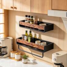 Random Style/Color No-Drill Wall-Mounted Storage Rack With Towel Bar, Floating Shelf For Bathroom, Vanity, Kitchen, Pantry, Entryway, Bedroom, Living Room, Study, Suitable For Skincare, Plants, Towels, Candles, Keys, Small Decor, Halloween, Christmas - Random Style - View 3
