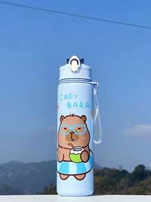 1pc Cartoon Water Bottle With Cute Animal Pattern, Capybara Design, Kindergarten, Toddler, Sports Water Bottle - 800ml, Straw Cup, With Carrying Strap, Leak-Proof, Anti-Drop, Portable, Suitable For Travel And Outdoor Activities - Multicolor - View 11