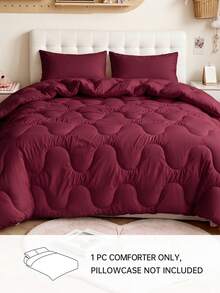 HONEYMOON 1pc Quilted Comforter With Wave-Stitching-Polyester Fabric Solid Color, Soft And Breathable, Wrinkle Resistant, Down Alternative Bedding Comforter-T F Q K Size For Home And Dorm, Machine Washable, Burgundy - Burgundy - View 2