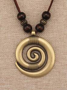 1pc Vintage Distressed Spiral Alloy Pendant Necklace, Fashion Necklace For Daily Wear, Suitable For Men And Women - Velvet Rope - View 12