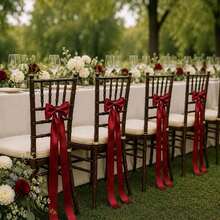 20pcs/Set Romantic Wedding Chair Back Ribbon Decor (Bow Needs To Be Tied Manually), Pre-Tied Ribbon Chair Back Decoration, Elegant Wedding Ceremony - Multicolor - View 10