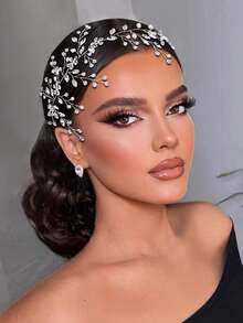 1pc Red Rhinestone Women's Headpiece, Classic Minimalist Petal Design Bridal Hair Accessory, Suitable For Wedding Events, Birthday Parties, Women's Accessories, Halloween - Blue - View 10