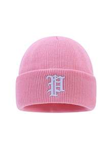1pc Women's Fashion Versatile Solid Color Letter 3D Embroidered Knit Beanie Hat, Warm For Autumn/Winter, Suitable For Daily Wear And Outings - A - View 3