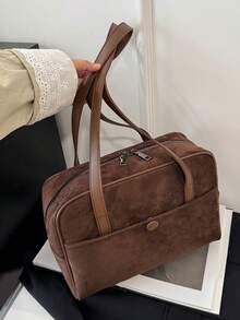 復古 PU 托特包 JK 包 女款手提包 大容量單肩包 適合通勤、購物、旅行 - 深棕色 - 查看 7