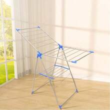 Foldable Clothes Drying Rack, Gullwing Stainless Steel Laundry Airer, Portable Space Saving Indoor Outdoor Garment Rack With Shoe Shelf For Balcony, Apartment, Laundry Room - A - View 1