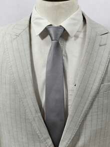 1PC Men's Fashion Solid Color Encrypted Easy Pull-Strap Tie - Grey - View 2