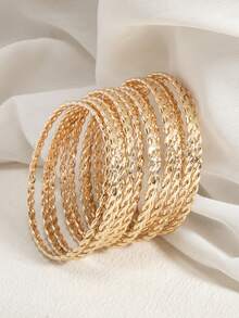 12pcs Luxury Niche Design Metal Bestselling Versatile Stackable Thin Bracelets - Multicolor - View 1
