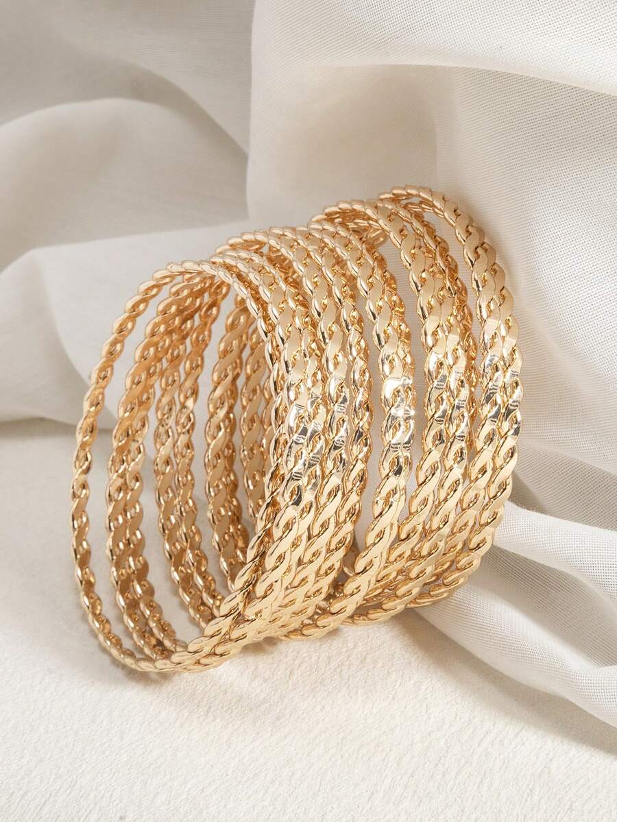 12pcs Luxury Niche Design Metal Bestselling Versatile Stackable Thin Bracelets - Multicolor - View 1
