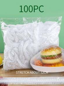 100pcs Transparent PE Material Disposable Food Covers, Vegetable Covers, Fruit Fresh-Keeping Film Covers - White - View 10