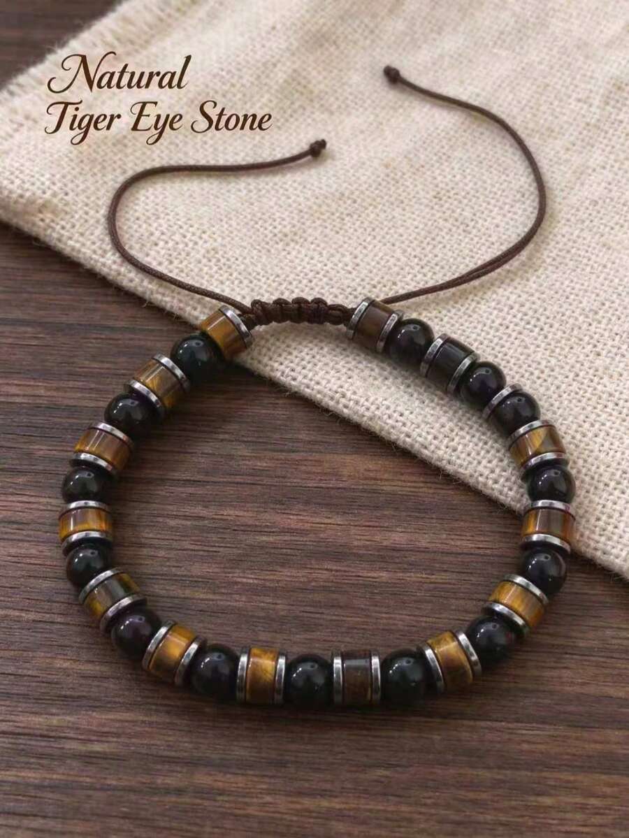 1 sợi dây xích đeo cổ chân nam hạt đá mắt hổ tự nhiên, có thể điều chỉnh, phong cách vintage, biểu tượng của sự tự tin và sức mạnh, phù hợp làm quà tặng cho nam - màu nâu - Xem 1