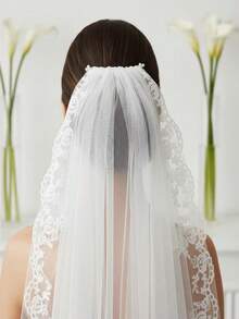 1pc 80CM Lace Applique Bridal Veil With Comb One Layer Short Wedding Veils For Women Marriage Accessories - Multicolor - View 5