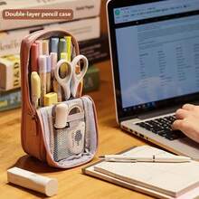 Multi-Layer Compartment Multi-Function Storage Bag, Large Capacity Standing Pencil Case, Double-Layer Folding Pencil Box For Middle And High School Students, Multi-Function Stationery Box With Double Opening Design, Marker Pens And Other Learning Supplies Stationery Bag, Home Organization, Convenient For Travel And Carrying, Best Choice For Gifts - View 3